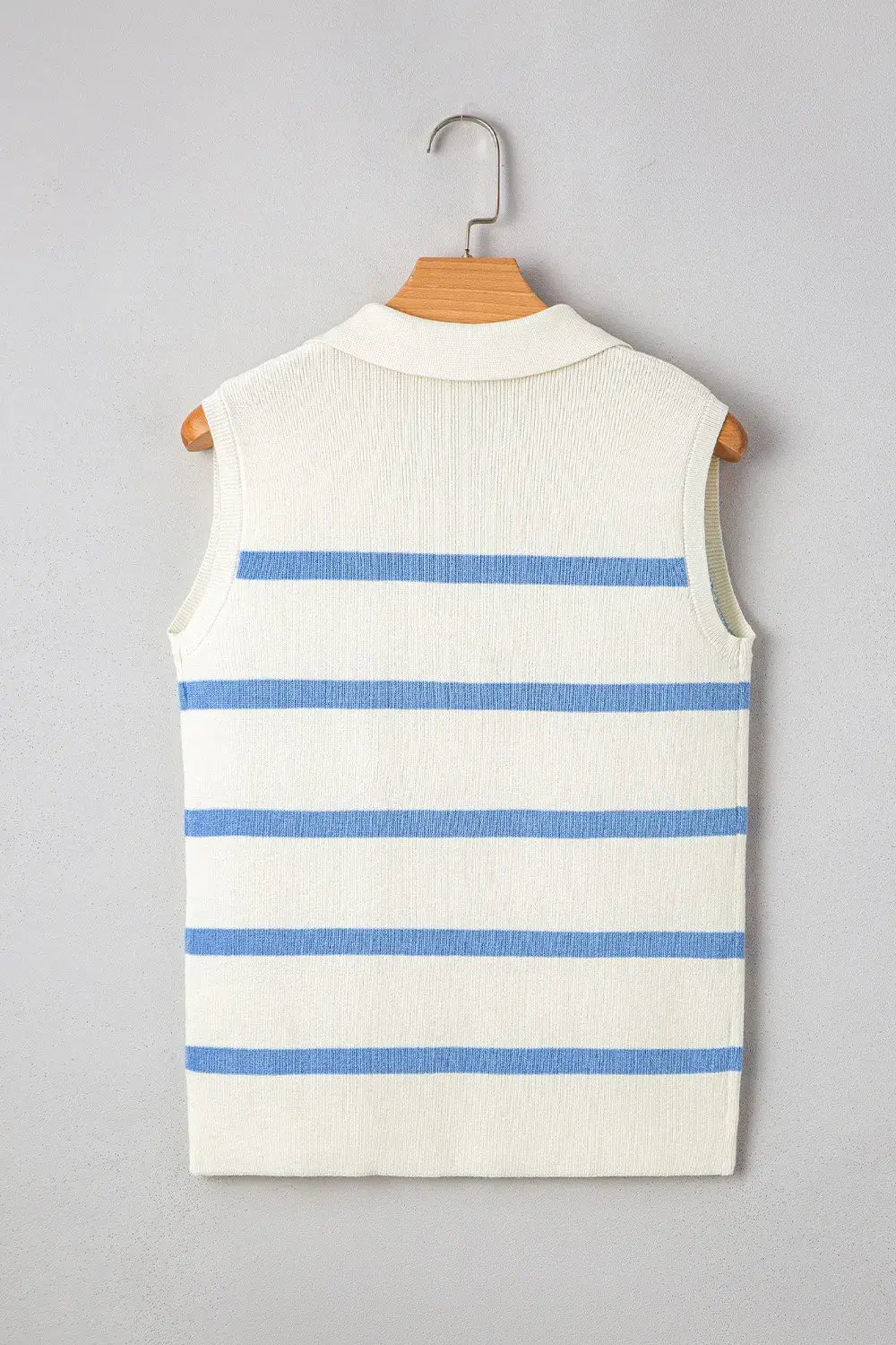 Stripe Split V Neck Collared Ribbed Sweater Vest - Trendsi - Flyclothing LLC