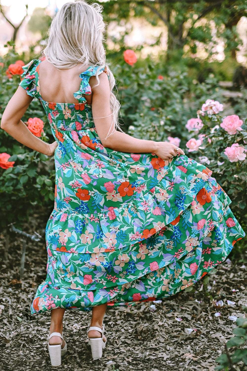 Tiered Ruffled Printed Sleeveless Dress - Trendsi - Flyclothing LLC