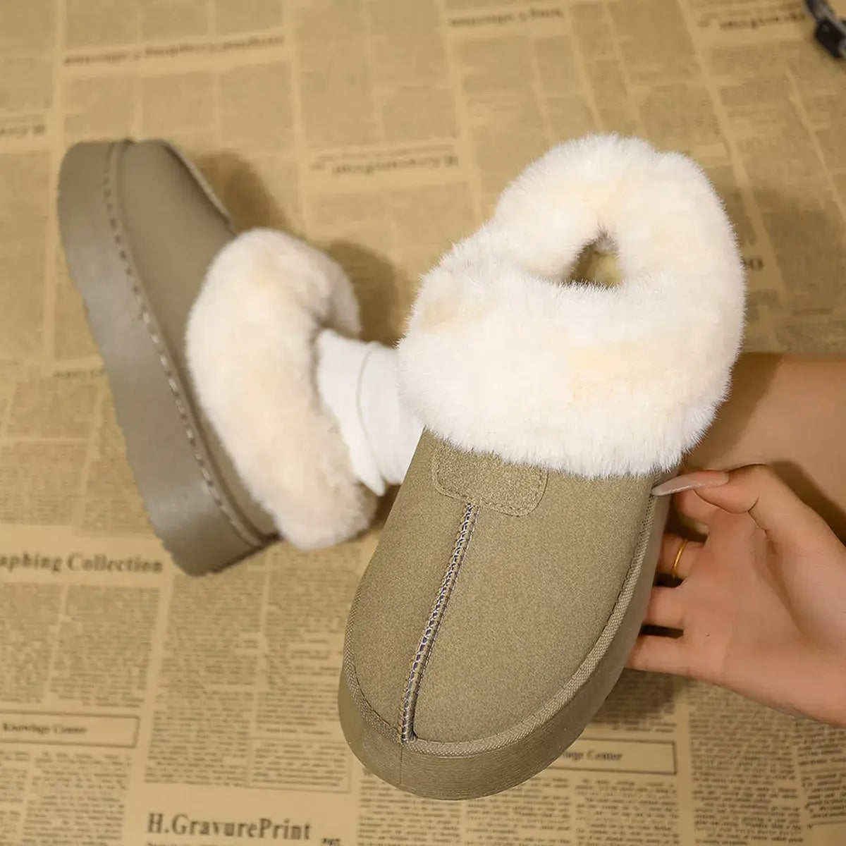 Fuzzy Trim Platform Boots - Trendsi - Flyclothing LLC