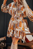 Printed Collared Neck Three-Quarter Sleeve Mini Shirt Dress - Trendsi