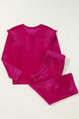 Frill Round Neck Long Sleeve Top and Pants Set - Trendsi - Flyclothing LLC