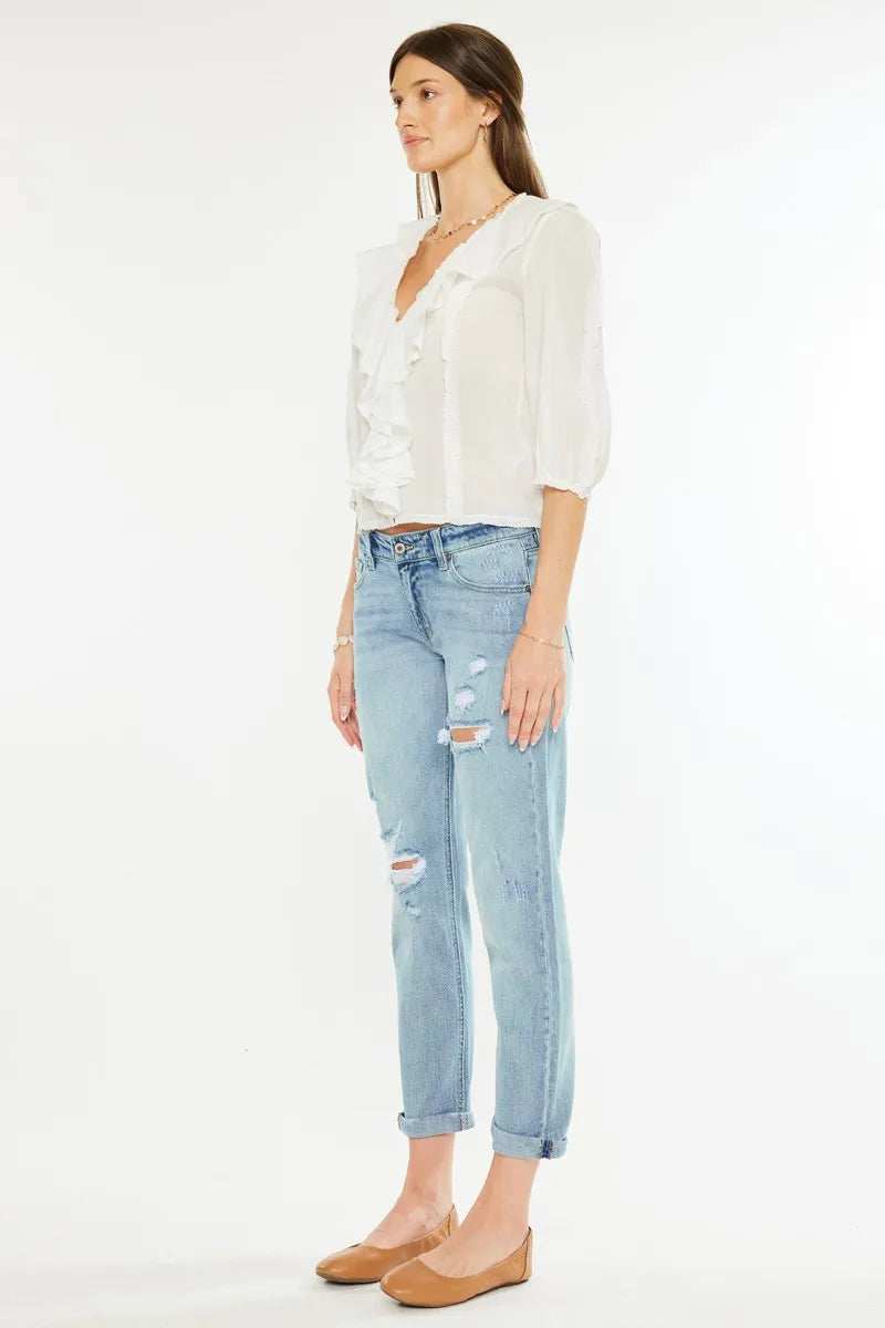 Kancan Mid Rise Distressed Boyfriend Fit Jeans - Trendsi - Flyclothing LLC