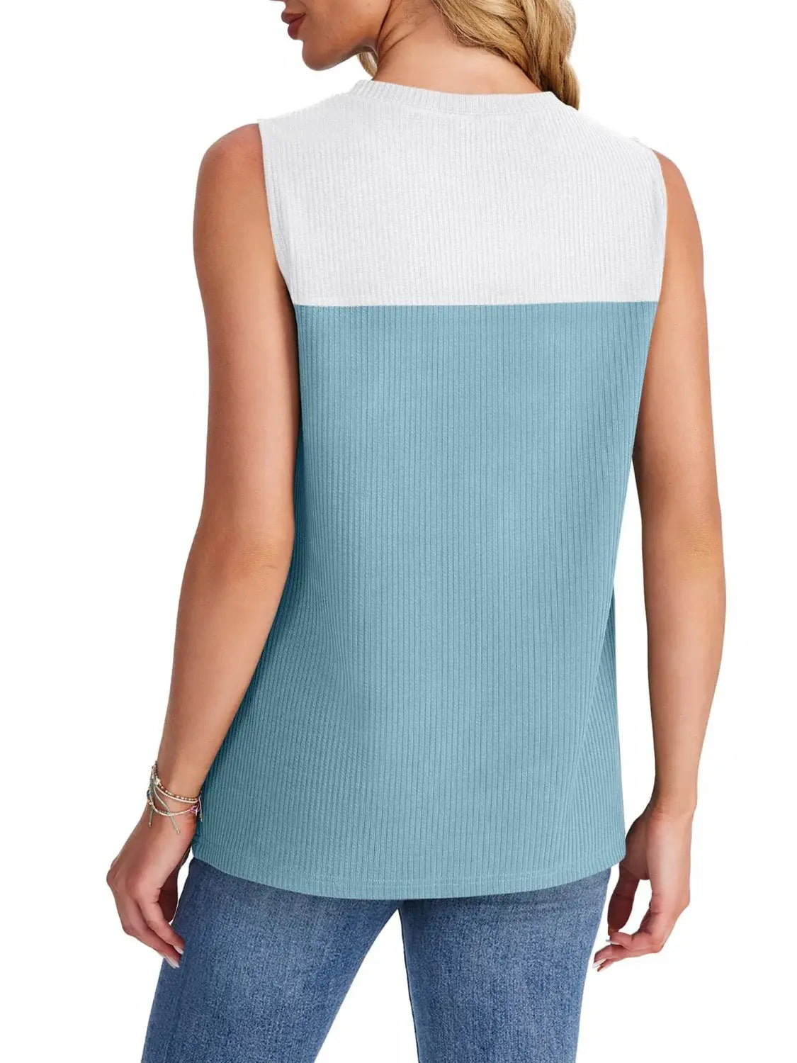 Color Block Round Neck Tank - Trendsi - Flyclothing LLC