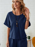 Round Neck Half Sleeve Top and Pocketed Pants Set - Trendsi