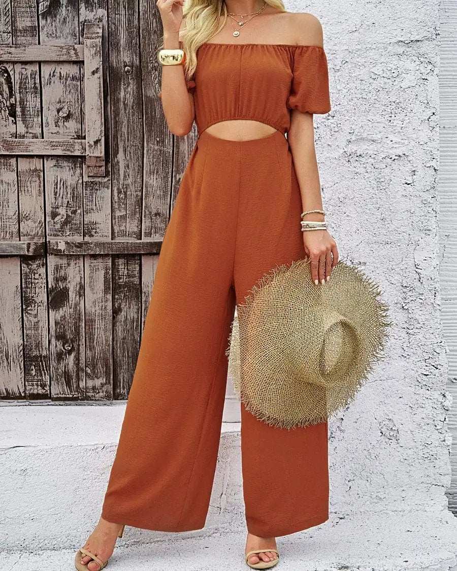 Cutout Off Shoulder Wide Leg Jumpsuit - Trendsi - Flyclothing LLC