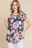 BOMBOM Floral Round Neck Short Sleeve T-Shirt - Trendsi