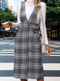 Perfee Pocketed Plaid Overall Dress - Trendsi