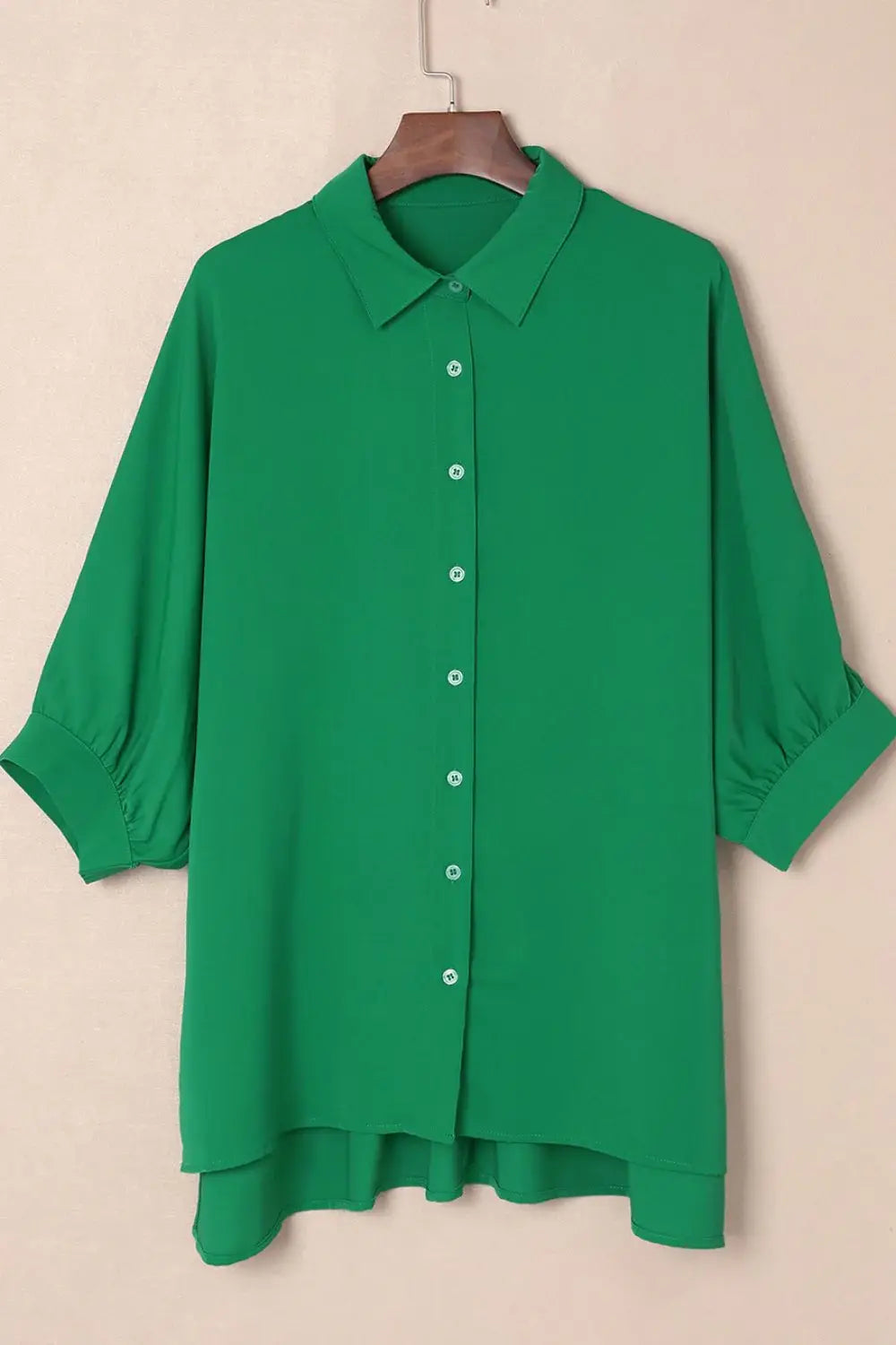 Collared Neck Three-Quarter Sleeve Shirt - Trendsi - Flyclothing LLC