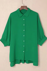 Collared Neck Three-Quarter Sleeve Shirt - Trendsi - Flyclothing LLC