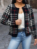 Plaid Open Front Long Sleeve Jacket - Trendsi