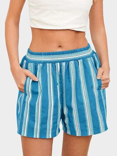 Striped Elastic Waist Shorts - Trendsi - Flyclothing LLC