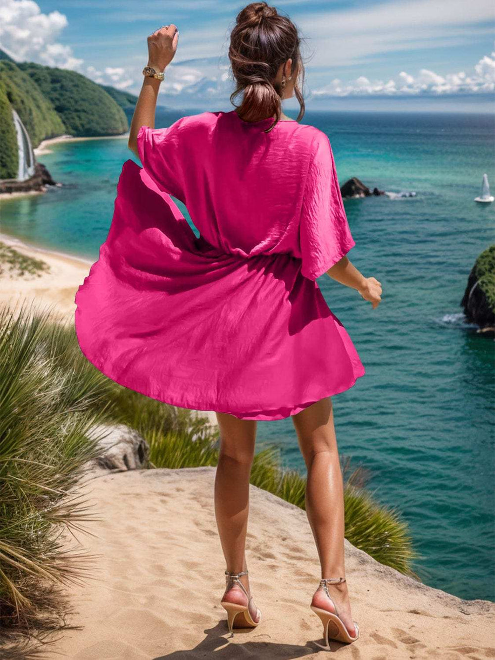 Surplice Half Sleeve Mini Dress - Trendsi - Flyclothing LLC