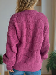 Openwork Round Neck Dropped Shoulder Sweater - Trendsi