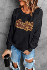 THANKFUL Round Neck Long Sleeve Sweatshirt - Trendsi - Flyclothing LLC