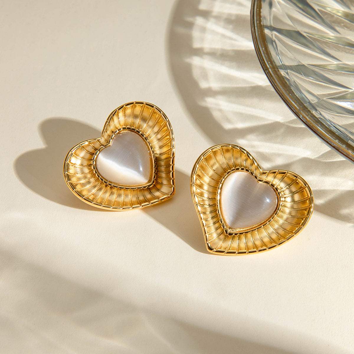 Stainless Steel Cat's Eye Stone Heart Earrings - Trendsi - Flyclothing LLC