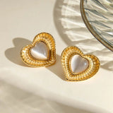 Stainless Steel Cat's Eye Stone Heart Earrings - Trendsi