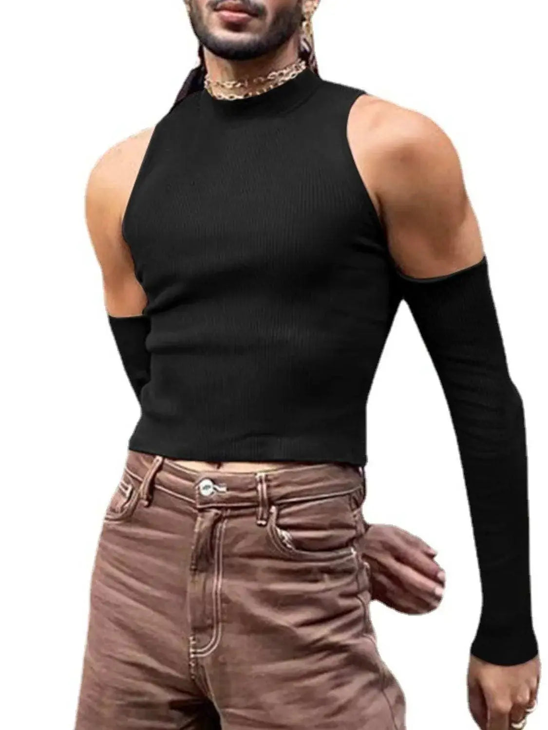 Men's Full Size Mock Neck Cold Shoulder T-Shirt Plus Size - Trendsi - Flyclothing LLC