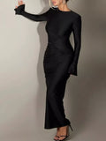 Ruched Long Sleeve Bodycon Maxi Dress - Trendsi - Flyclothing LLC