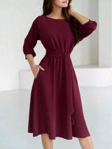 Elegant Belted Waist Midi Dress - Trendsi - Flyclothing LLC