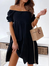 Smocked Off-Shoulder Mini Dress - Trendsi - Flyclothing LLC