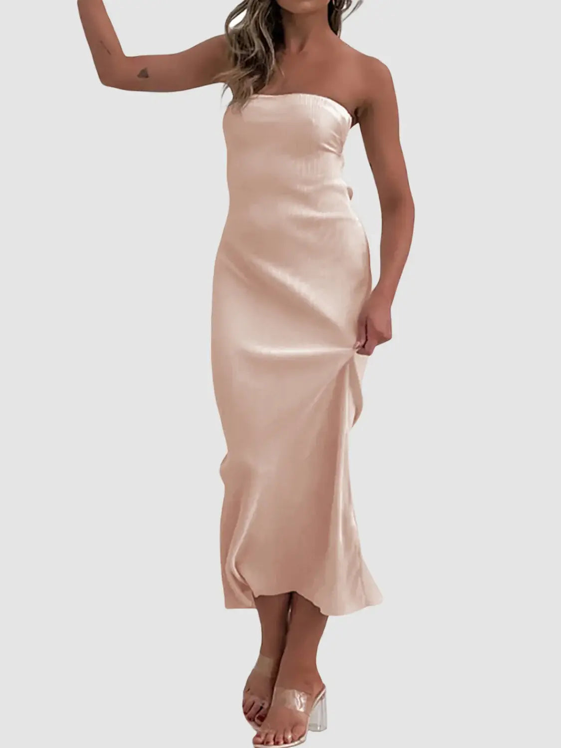 Lace-Up Back Tube Maxi Dress - Trendsi - Flyclothing LLC