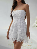 Devine Lace-Up Tube Lace Mini Dress - Trendsi