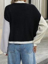 Contrast Open Front Long Sleeve Cardigan - Trendsi - Flyclothing LLC