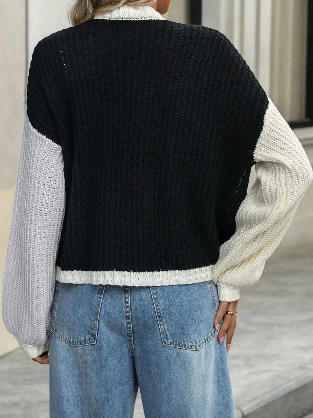 Contrast Open Front Long Sleeve Cardigan - Trendsi - Flyclothing LLC