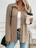Textured Collared Neck Button Down Shacket - Trendsi
