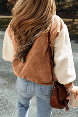 Contrast Baseball Collar Snap Down Long Sleeve Jacket - Trendsi - Flyclothing LLC