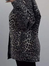 Leopard Button Up Long Sleeve Denim Top - Trendsi - Flyclothing LLC