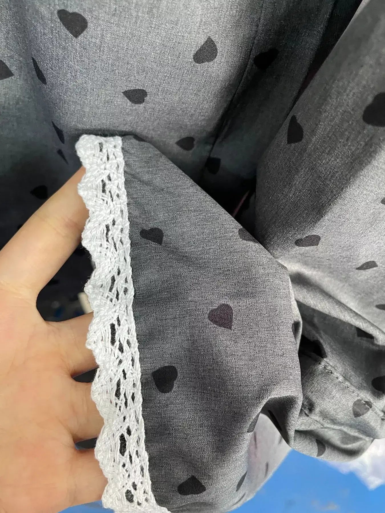 Heart Print Button Up Flounce Sleeve Shirt - Trendsi - Flyclothing LLC