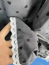 Heart Print Button Up Flounce Sleeve Shirt - Trendsi - Flyclothing LLC