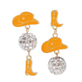 Asymmetrical Cowgirl Boot Hat Ball Dangle Earrings - Trendsi - Flyclothing LLC