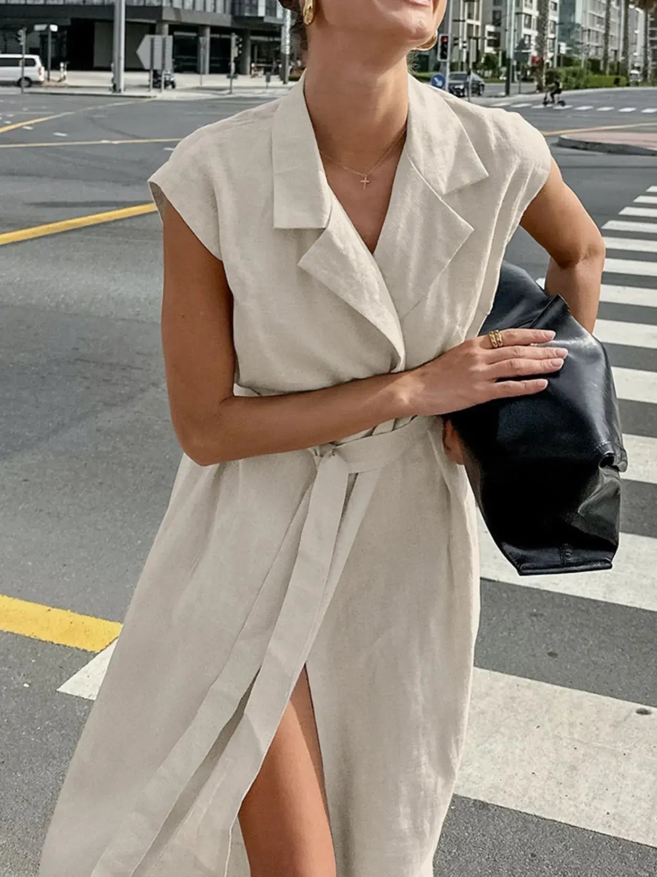 Tie Waist Cap Sleeve Maxi Dress - Trendsi - Flyclothing LLC