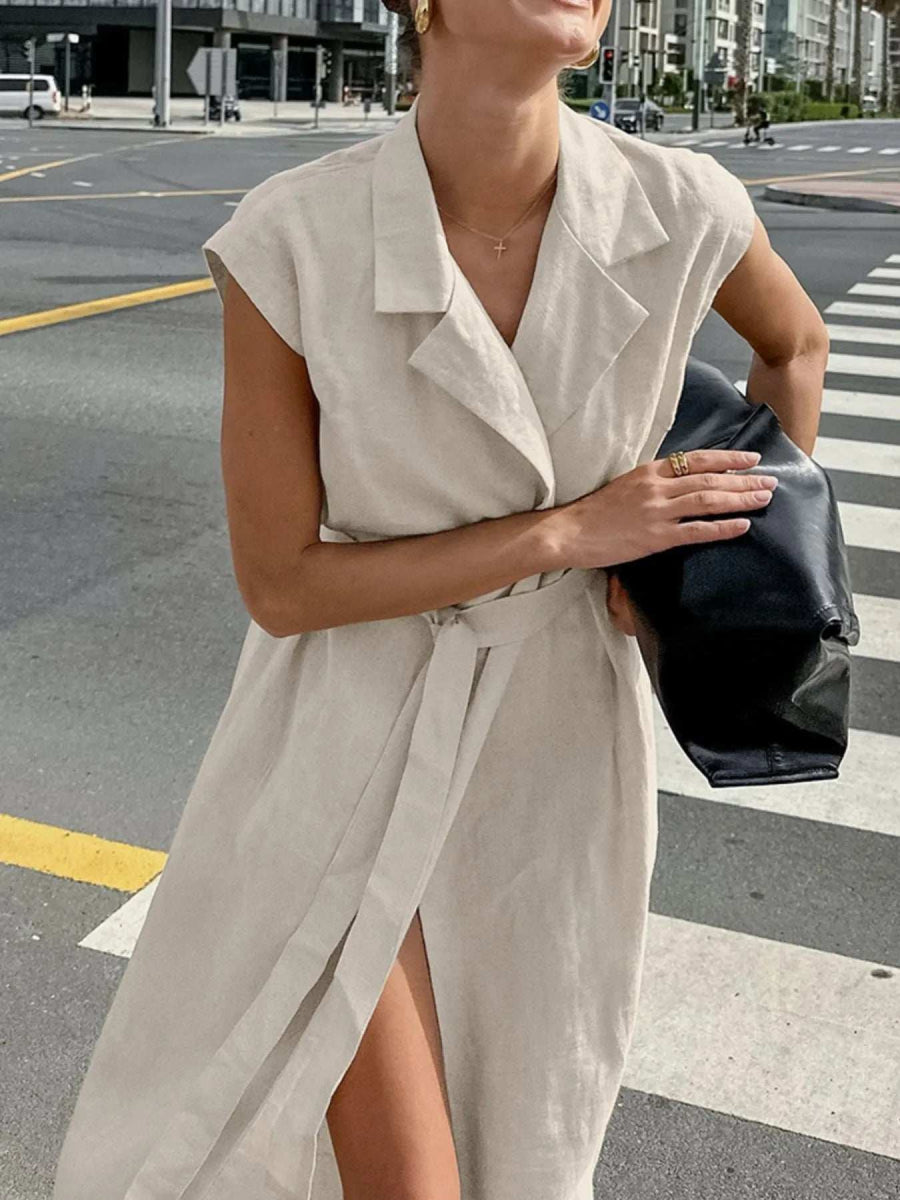 Tie Waist Cap Sleeve Maxi Dress - Trendsi - Flyclothing LLC