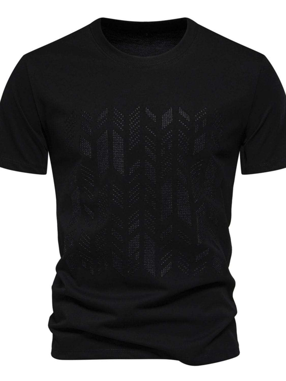 Men's Round Neck Geometric Embroidered T-Shirt - Trendsi - Flyclothing LLC