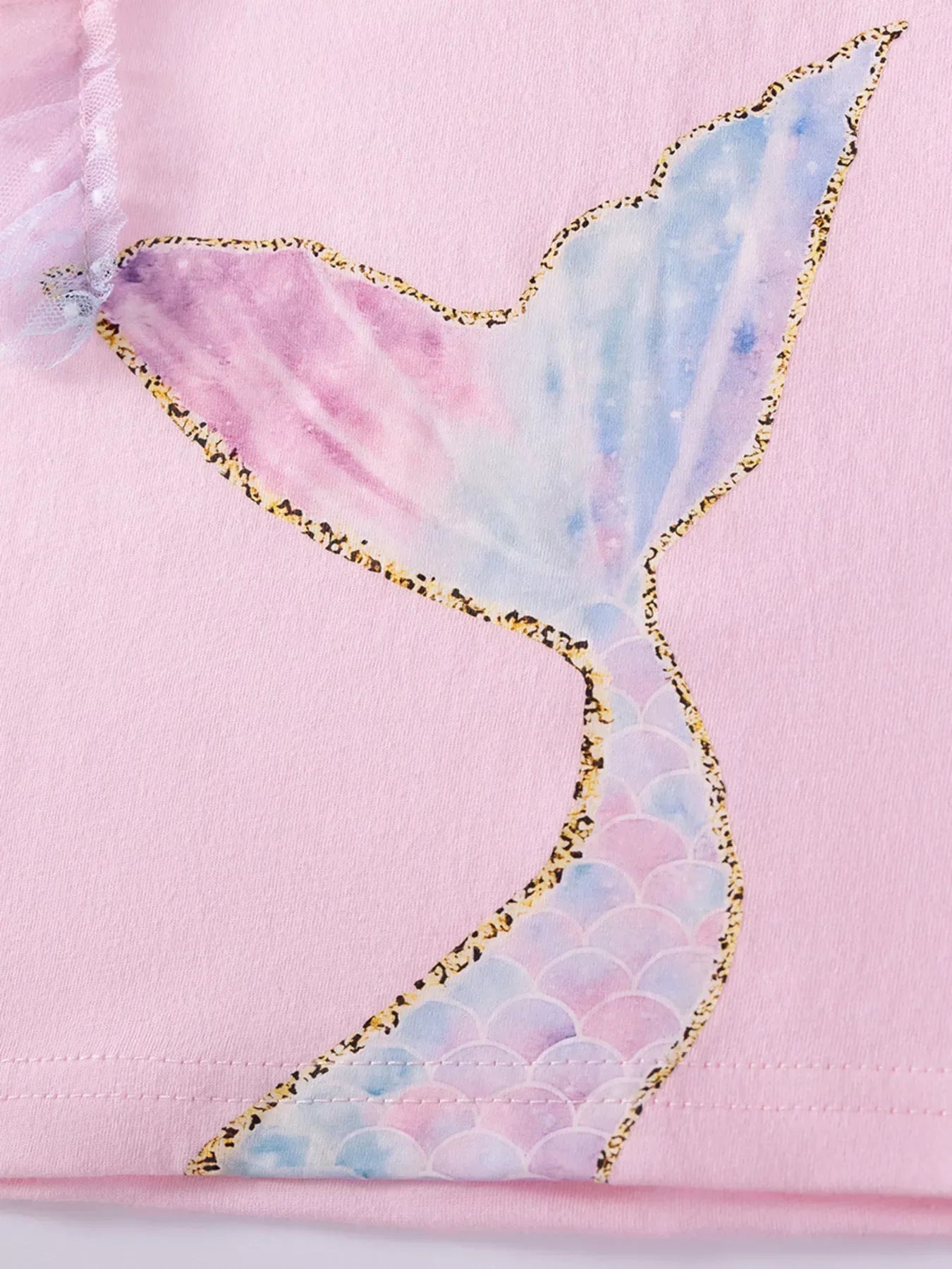 Children's Mermaid Tail Tee & Rainbow Tulle Skirt Set - Trendsi - Flyclothing LLC