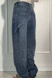 Full Size Washed Rhinestone Detail Wide leg Jeans Plus Size - Trendsi - Flyclothing LLC