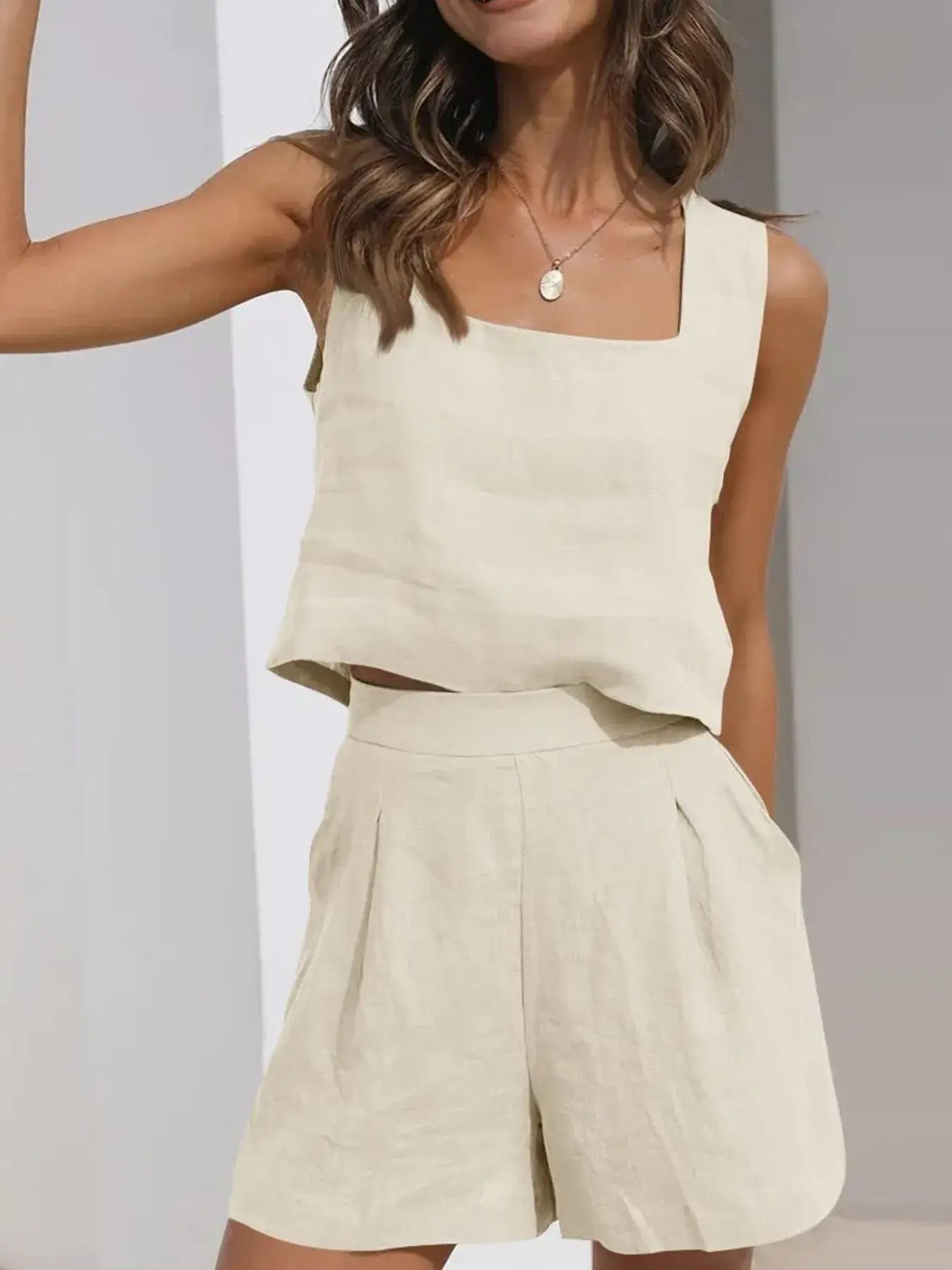Square Neck Tank and Shorts Set - Trendsi - Flyclothing LLC