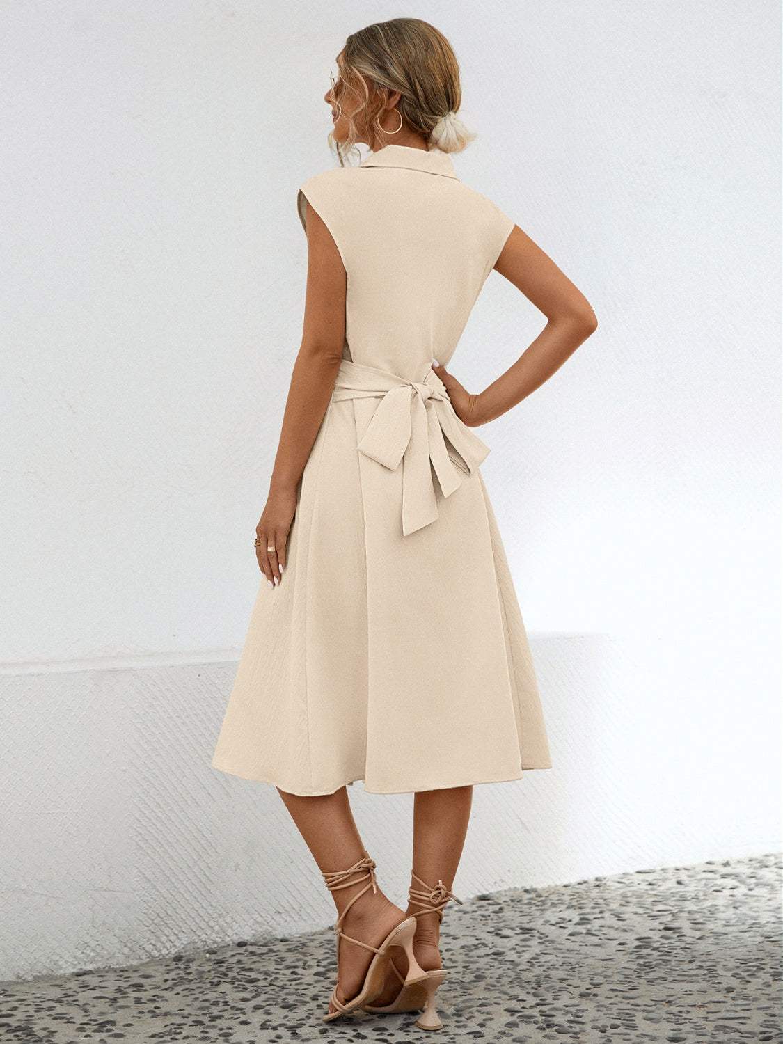 Button Up Cap Sleeve Midi Dress - Trendsi - Flyclothing LLC