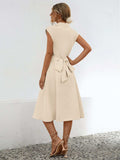 Button Up Cap Sleeve Midi Dress - Trendsi