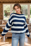 Striped Boat Neck Long Sleeve Sweater - Trendsi - Flyclothing LLC