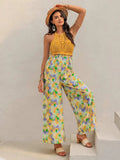 Openwork Halter Neck Floral Wide Leg Jumpsuit - Trendsi - Flyclothing LLC