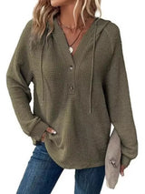 Full Size Button Detail Waffle Knit Hoodie Plus Size - Trendsi - Flyclothing LLC