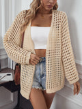 Openwork Open Front Long Sleeve Cardigan - Trendsi