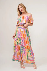 And The Why Asymmetric Geo Printed Tiered Maxi Skirt - Trendsi - Flyclothing LLC