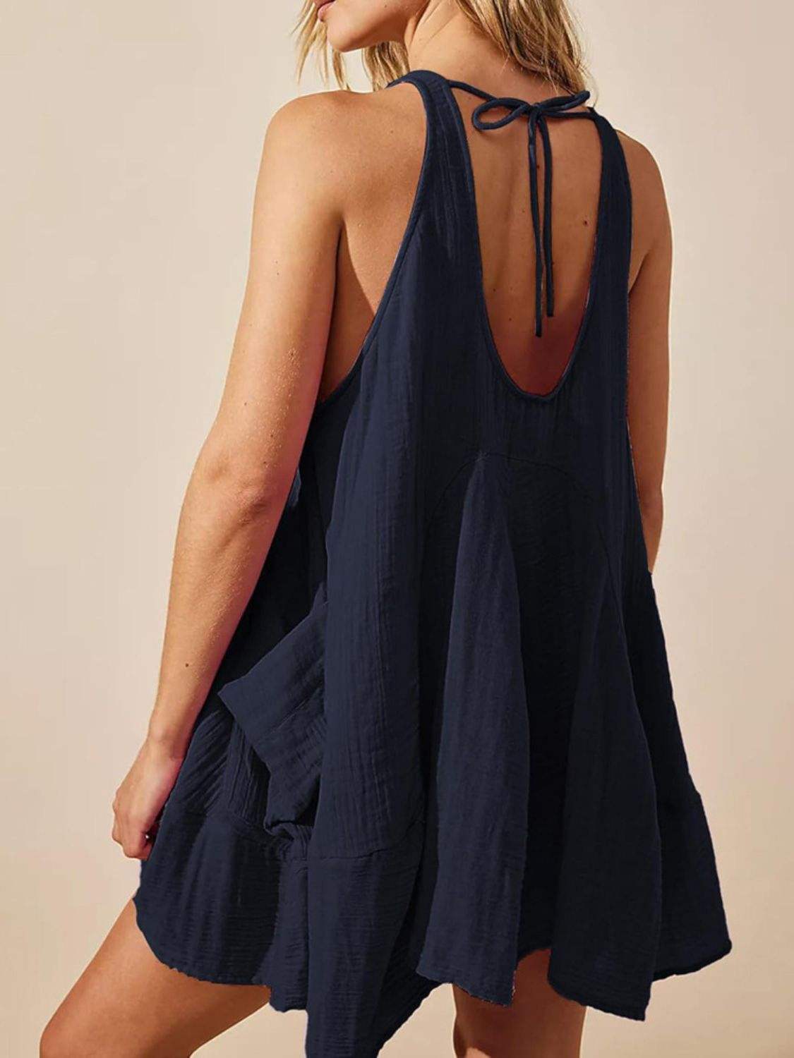 Devine Tied Scoop Neck Wide Strap Mini Dress - Trendsi - Flyclothing LLC