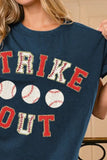 BiBi Strikeout Letter Patches Washed Short Sleeve Top - Trendsi