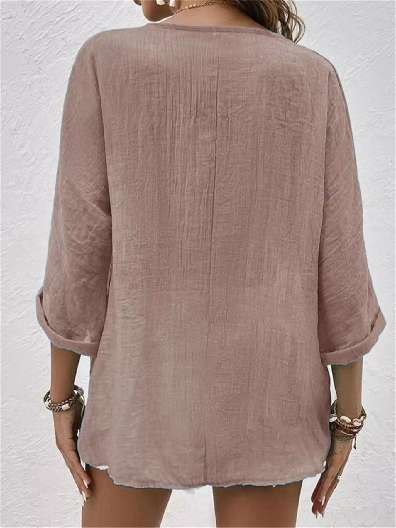 Full Size Casual V-Neck Button-Down Blouse Plus Size - Trendsi - Flyclothing LLC